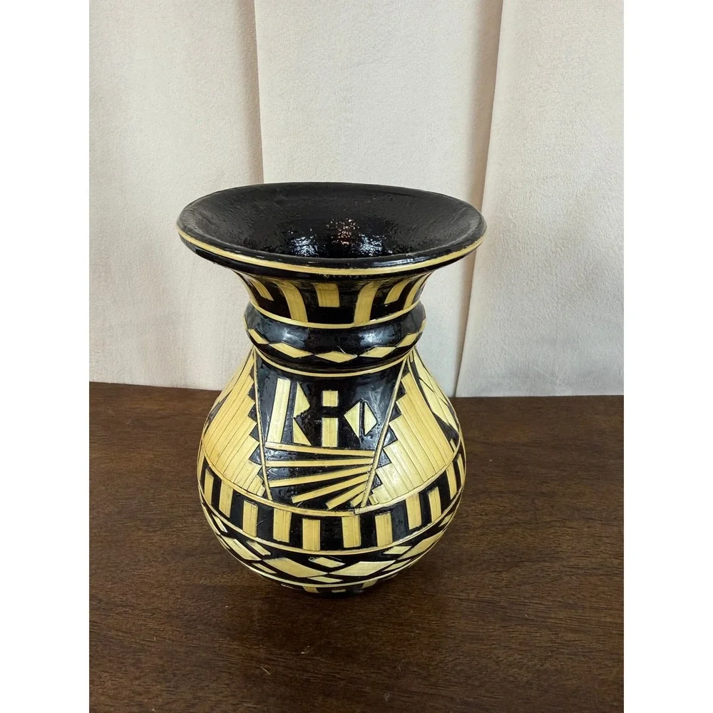 VTG‎ Black and Seagrass Bamboo Geometric Pattern Stoneware 6
